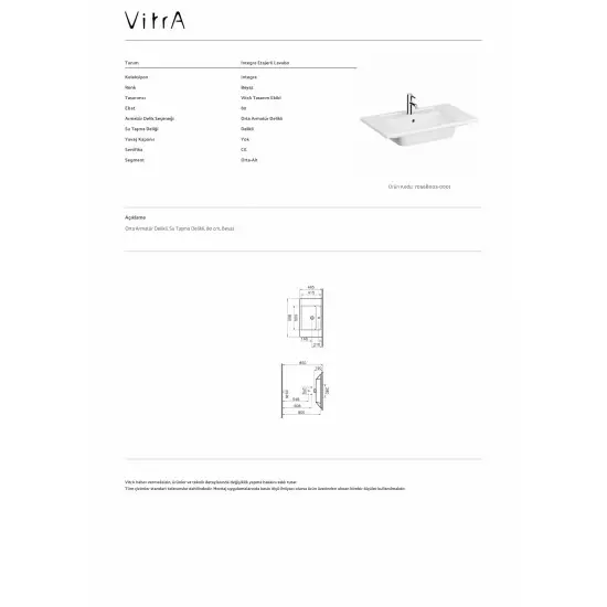 Vitra Integra Etajerli Lavabo 80cm-Beyaz - 7056B003-0001