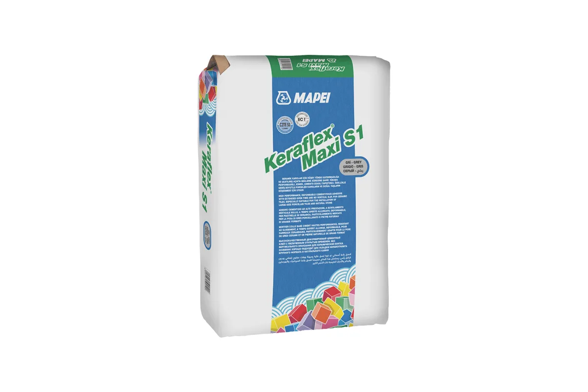 MAPEİ KERAFLEX MAXI S1 Seramik karolar ve taş malzemeler için, yüksek performanslı, esnek, çimento esaslı yapıştırıcı.