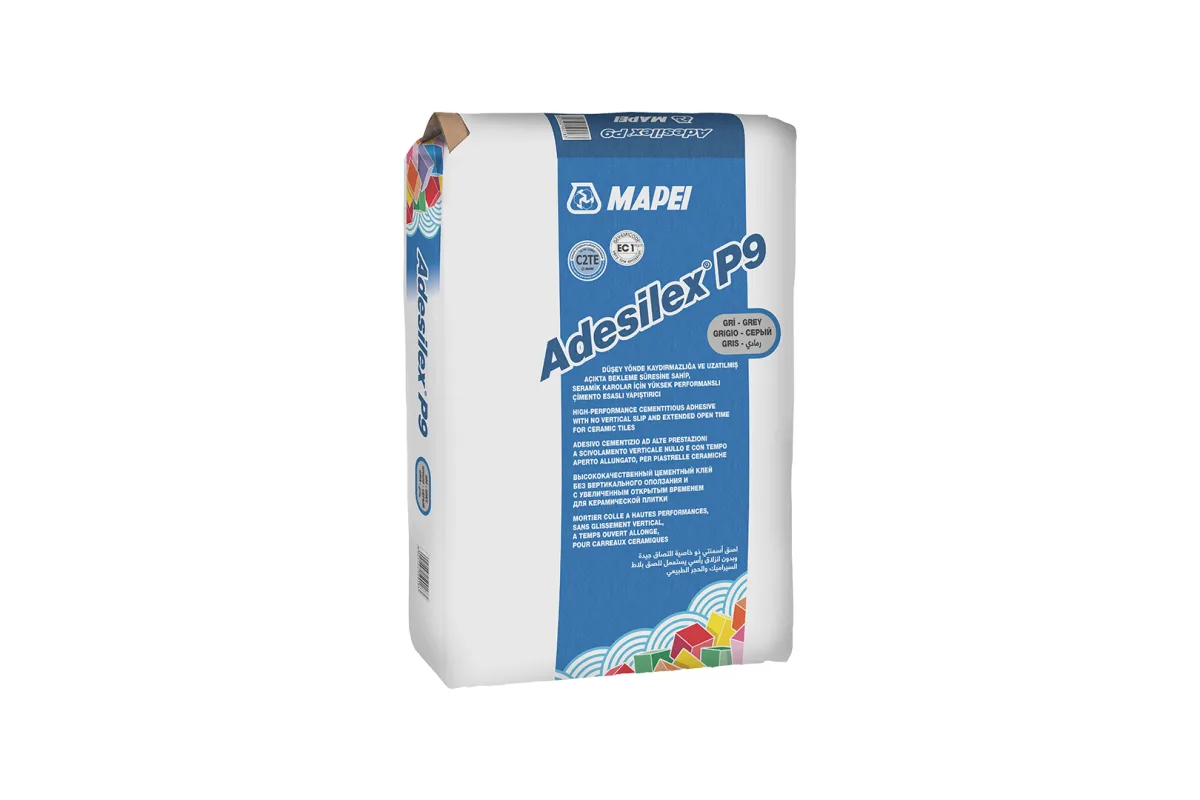 MAPEİ ADESILEX P9 Seramik karolar için düşeyde kayma yapmayan yüksek performanslı çimento esaslı flex yapıştırıcı 25 Kg.